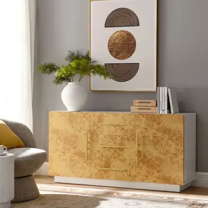 Abel 59 Inch Burl Wood Sideboard Buffet TV Stand in White Bleached Burl