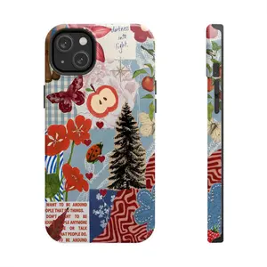 Cottagecore Nature Collage Phone Case – Apples, Ladybugs, Flowers, Butterflies, and Pine Trees – Compatible with iPhone 7–16, Samsung Galaxy S21–S24, Google Pixel – Vintage Aesthetic Protective Cover Gift for Her