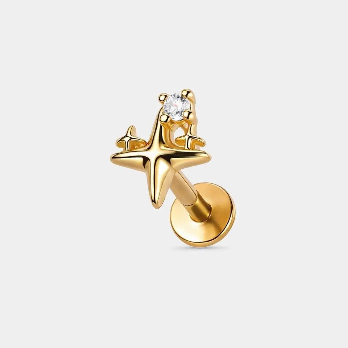 Threadless Hypoallergenic Cartilage Stud CZ Star Internally Threaded Piercing Jewellry Helix Earrings for Women