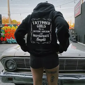 Tattooed Girls Caffein, Sarcasm And Inappropriate Thoughts Hoodie - Sweatshirt, Ladies Summer Outfit, Gift For Women, Mothers Day Gift, Gift For Girl Friend, Full Size, Full Color Cotton Fabric