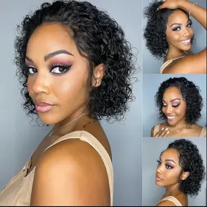 MMBEAUTY 8-Inch HD Lace Front Human Hair Wig, 13X1 180% Density Pixie Cut Short Curly, Glueless Natural Black High Quality Affordable Wig, Lace Frontal Wigs, Glueless Hair Wigs