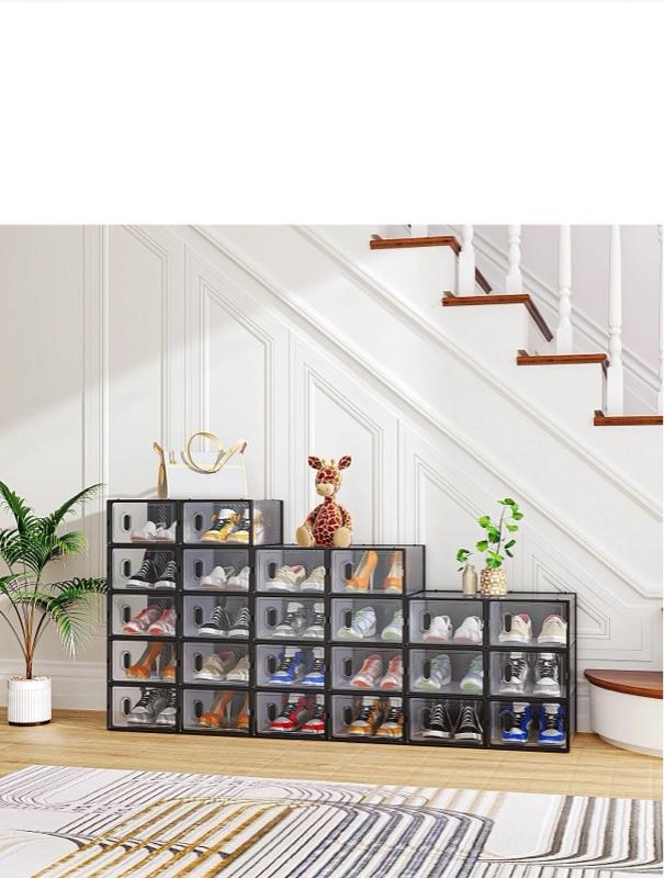 24 Piece Stackable Plastic Mesh Shoe Box Set Modular Breathable Storage for Organized Home Shoe Display