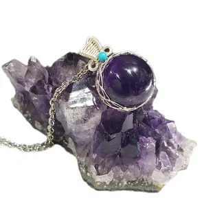Amethyst Sphere wired wrapped pendant necklace daily use gift