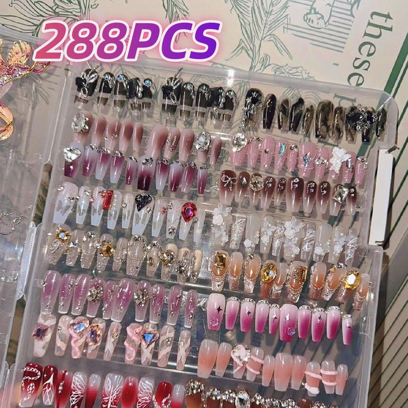 Surprise Box Nail Set, Transferable Nail Art, 288 Premium Fashion Nails, Glossy Finish, Medium Square Shape, Perfect for Daily Wear & Special Occasions