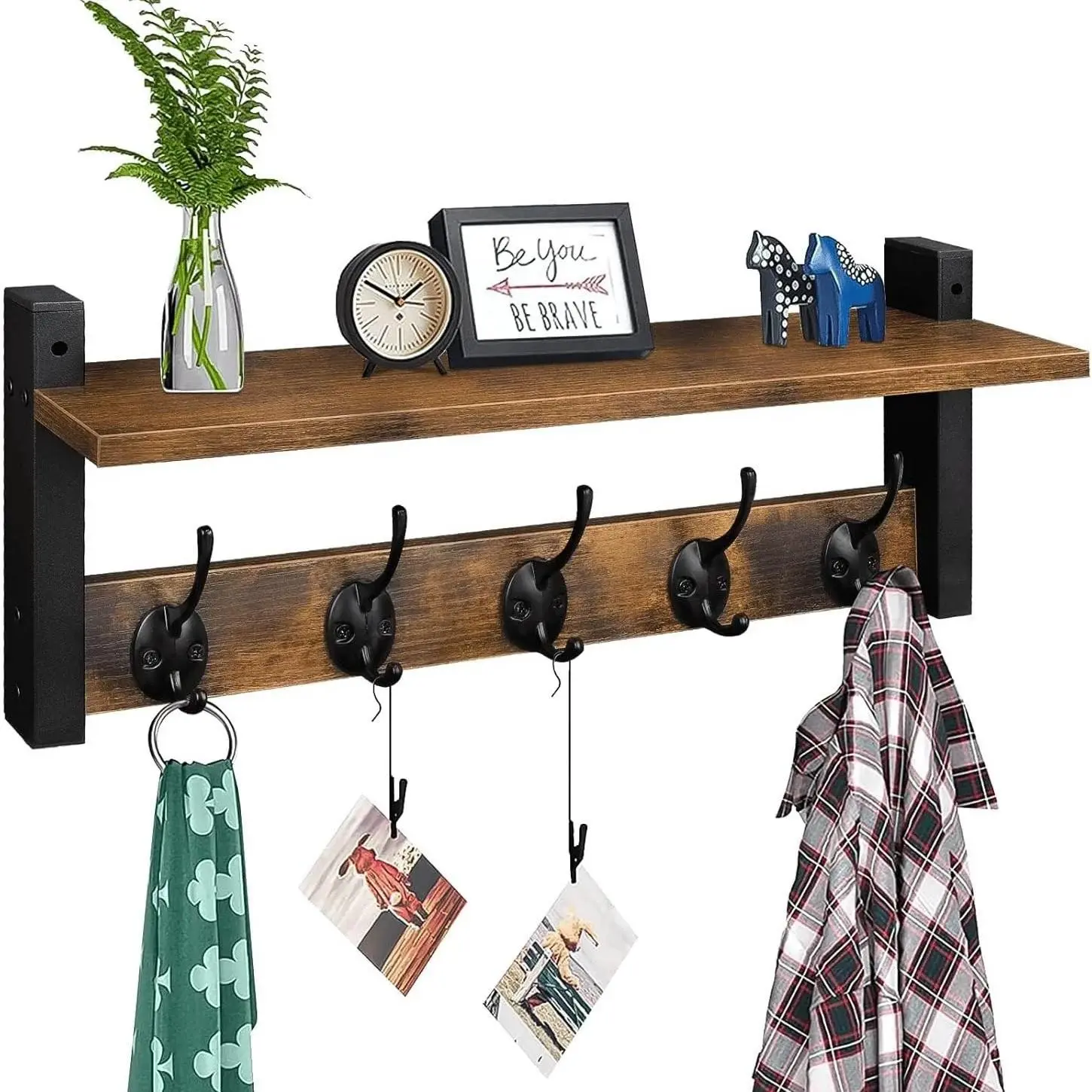 Wall Mounted Shelf with Hook, 1 Count Wooden Wall Mounted Shelf, Home Organizer Space Saving Design for Entrance Key Hanger, Bathroom Towel Rack, Kitchen Storage Rack, Decor, Wall Mounted Holder, Wall Shelf Unit