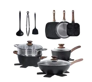 17 Pcs Non-Stick Pots and Pans, Non-toxic Kitchen Cooking Set with Stay-Cool Handles, Black