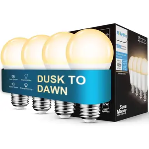 Dusk to Dawn Light Bulbs Outdoor, 3000K Warm White, 12W(100W Equivalent) Auto ON/Off Light Sensor LED Lighting Bulb for Wall Lantern, Porch, Boundary, Garage, Patio, Front Door, 4 Pack