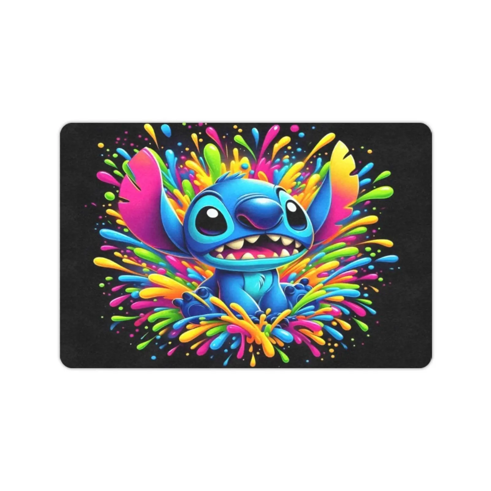 DISNEY CLASSIC Neon Color Splash Stitch Cartoon Doormat, Non Slip Floor Mat, Cute Anime Printed Indoor Outdoor Entrance Mat For Home Decor