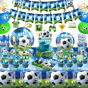 World Cup New 5/7 Piece Set Football Theme Party Supplies Full Tableware Background Wall Banner Cake Topper Balloons