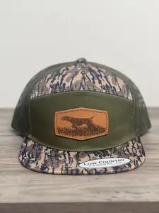 Pointer leather patch on green Camo 7 Panel Hat
