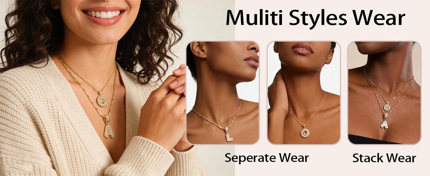 2 Pack 14K Gold Plated CZ Necklaces for Women, 26 Letters for Personalized Custom Name, Couple Jewelry Set, Perfect for Birthday & Mother's Day Gifts, Ideal for Banquets, Parties and Daily Wear, Great Gift for Friends, Family, Lovers or Yourself