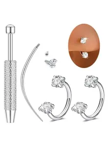 16G stainless steel women's horseshoe shaped earrings with double zircon nose rings