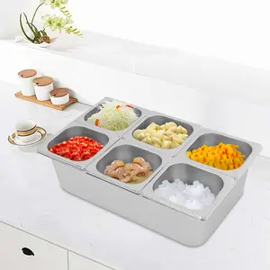 Four/Six/Three Compartment Fruit Bowl Includes Replaceable Lids with Leak-Proof Gaskets Convenient Fruit Box Commercial Equipment Restaurant Containers Kitchen Stainless Steel Acrylic Silver Rectangle Shape