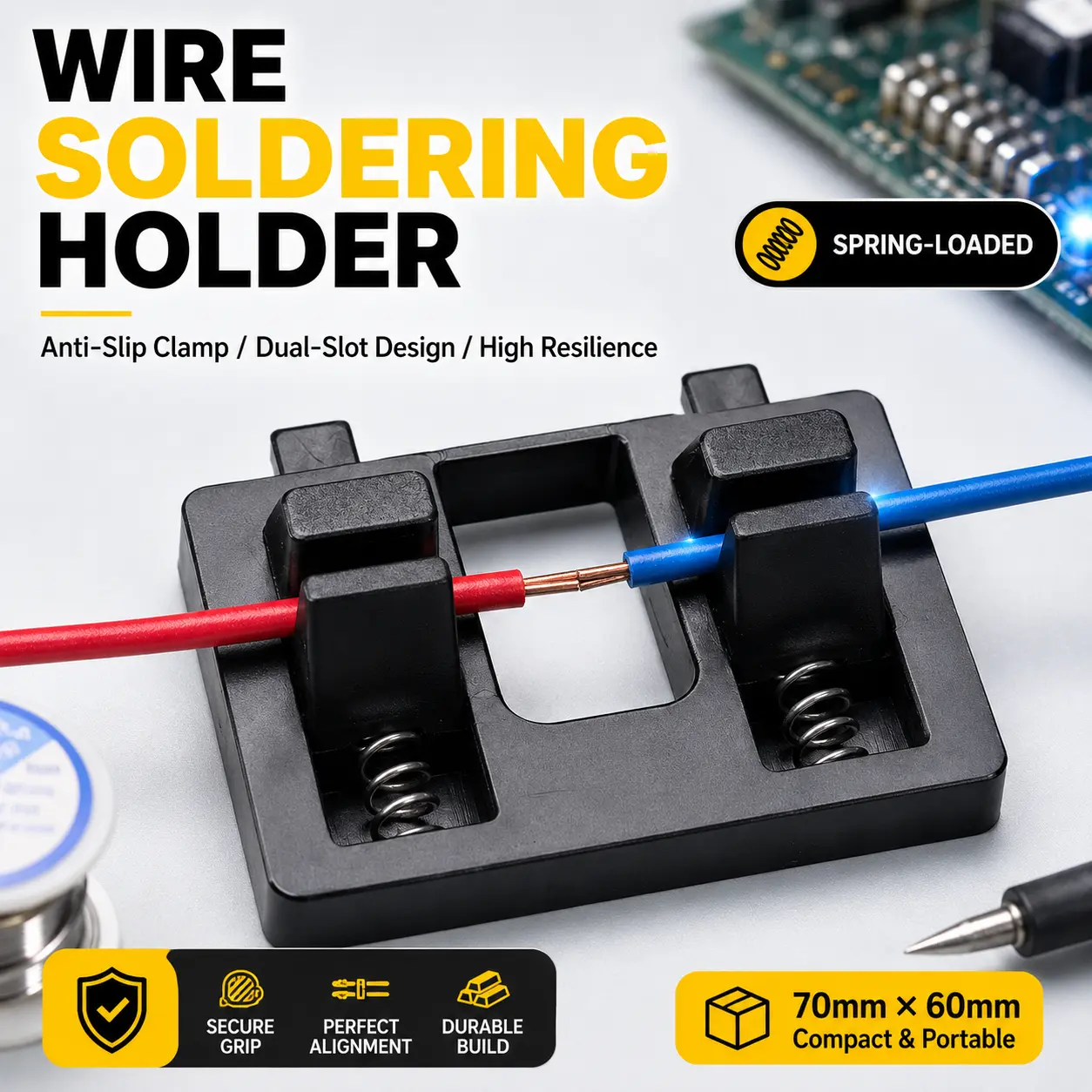 Soldering Wire Holder Clamp, Electronics Repair Tool, PCB Welding Fixture, Hands-Free Wire Soldering Aid