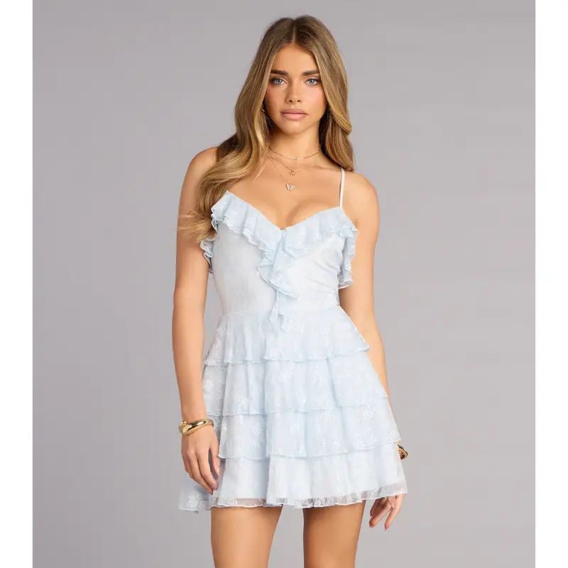 destined to be lace mini dress Waimari Electra White Sequin Lace Mini Dress main image 1