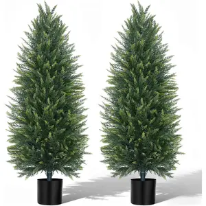 4FT Artificial Topiary Cedar Trees, 2Pack Realistic Faux Cypress  with Pot,  Bushes Pine Tree for Outdoor Front Porch Garden Indoor Christmas  Decor