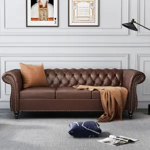 GiratreeFurniture 84" Leather Chesterfield Sofas and Chair for Living Room Furniture Sets, Chair and Sofa 2 Pieces for Office Apartment Easy to Assemble (Dark Brown)