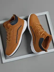 Men's High Top Ankle Support Sneakers, Athletic Sneakers, Shock Absorption Eva Sole, Breathable PU Leather, Ideal for Streetball, Training, and Games