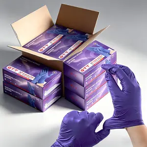 GTT Nitrile Exam Gloves Purple-100/400/1000Pcs Wholesale, 5.5 Mil Thicken Heavy-Duty Gloves, Tear-resistant pure nitrile Multi Purpose Cleaning Glove, for Nail Art, Hairdressing, Tattoo, Gardening Farming Mechanics Automotive Tool
