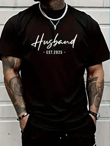 100% Cotton Husband Est 2025 Just Married Honeymoon Hubby Husband 2025 T-Shirt Women's Men's Graphic Tee Crew Neck summer vacation Tops