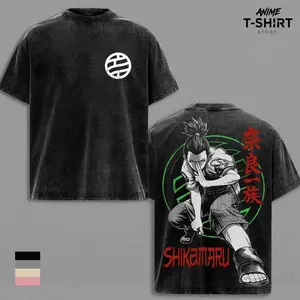 Shikamaru T-shirt, NRT Shippuden Graphic Tee, Vintage Washed Cotton, Unisex Oversized Fit, Nara Clan Design, Streetwear Apparel 5L8