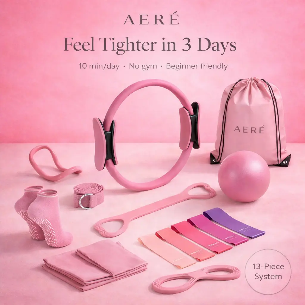 AERE Complete Pilates Home Workout Kit – Ring, Resistance Bands & Ball | Full Body Toning Set for Beginners