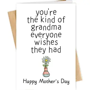 Funny Mother's Day Card For Grandma Grandmather Nana, Cute Happy Grandma Mothers Day Card from Grandson Granddaughter, Greeting Card with Envelope