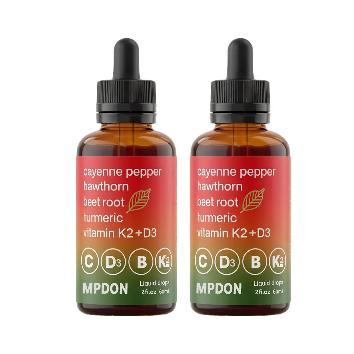 MPDON Advanced Herbal & Vitamin Liquid Formula Cayenne Hawthorn Beet Root Turmeric Ginseng D3 K2 2fl oz 60ml