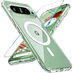 Entronix Bundle Compatible with Pixel 9 - [Magnetic] Clear Case & 1 Clear Screen Protector Cover Tempered
