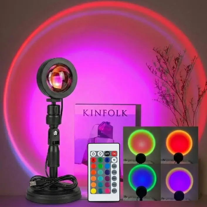 Sunset Lamp Projector with Remote Control, Circular Sunset Halo Projection Lamp for Bedroom Decor, Photography, Gaming Room, Party and Home Ambience