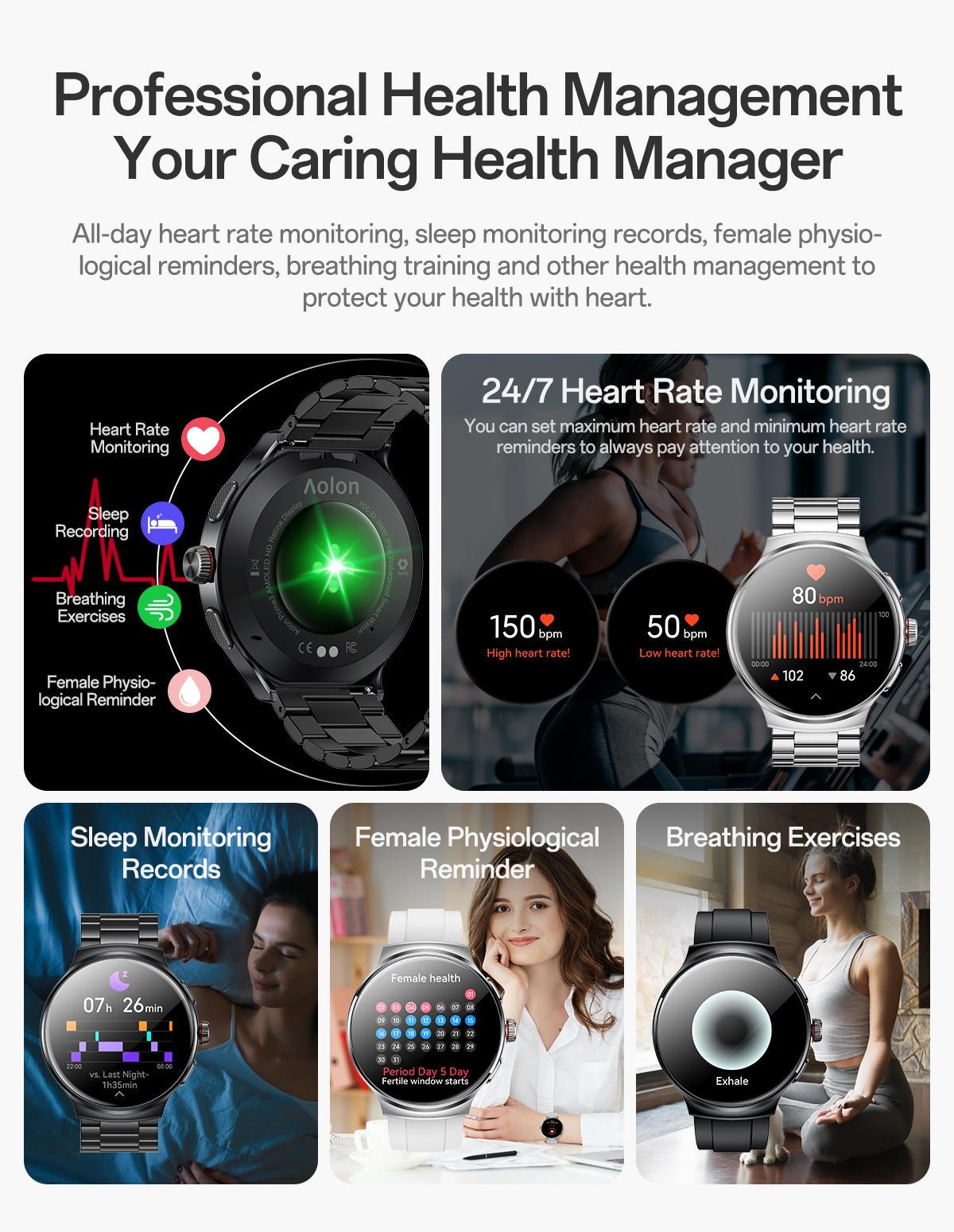 Aolon Prime3 Smart Watch Wearable – Featuring a 1.43" AMOLED Touchscreen, Stainless Steel Design, Bluetooth Calling, 100+ Sports Modes, Health Tracking, Waterproof Build, and iOS & Android Compatibility#fathers day gift#outdoor fun