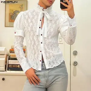  INCERUN COS Romantic/Baroque Men's/Unisex Lace Ruffle Bow Tie Shirt | Puff Sleeve Stage Wear | Party, Art Exhibition, Theatrical Look