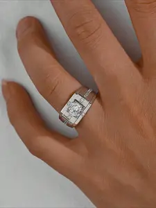 1pc Men's Business Diamond Ring, Set with Cubic Zirconia, Decorated with Fashionable Jewelry, Elegant Glittering Ring
