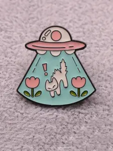 Cute UFO Cat Design Brooch, Fashion Brooch for Women & Men, Enamel Pin Suitable for Backpacks, Jeans, Scarves, Hats Decoration, Flower Brooch Pin