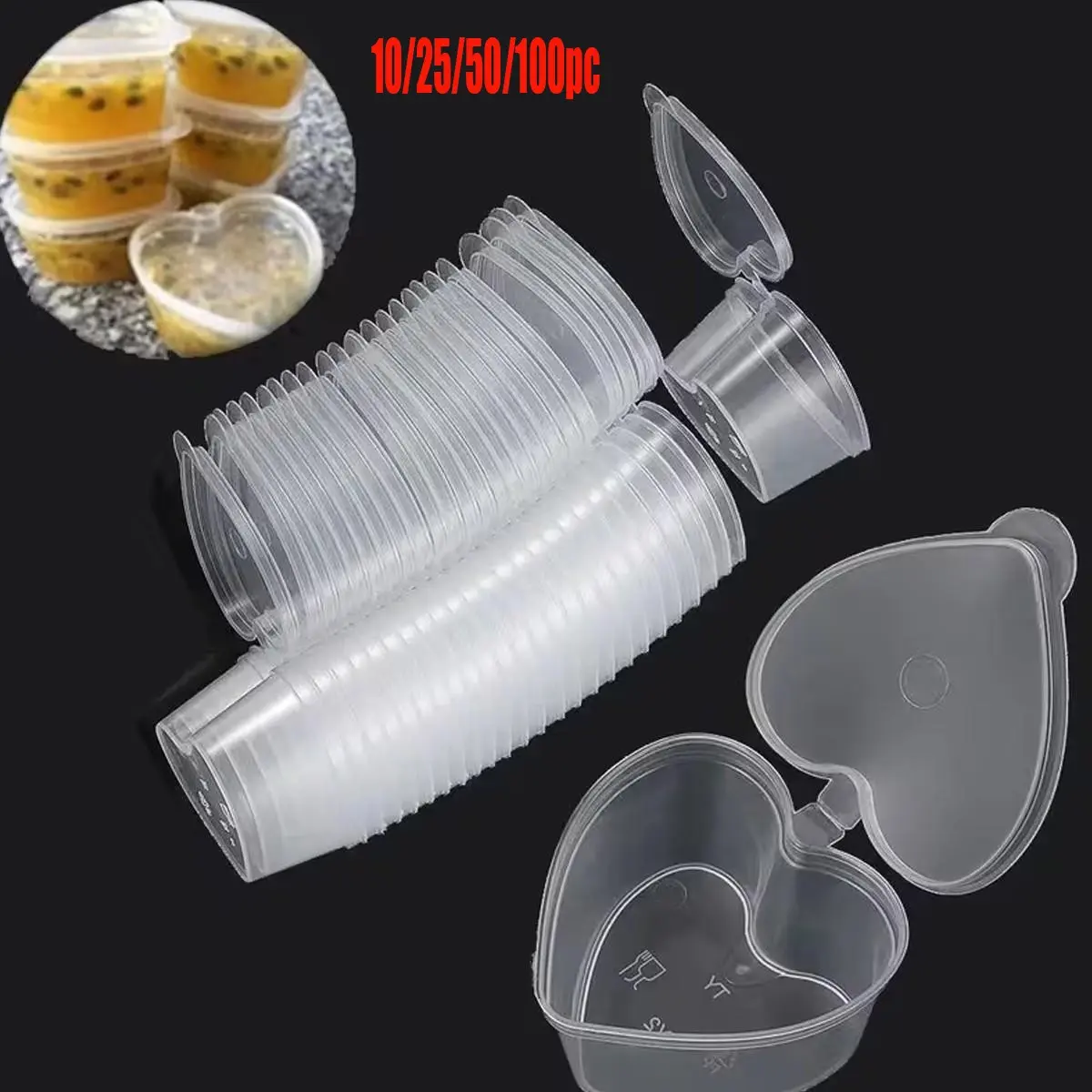 10/25/50/100 PC leak-proof heart-shaped High quality plastic container with a lid, semi-transparent storage box, stackable dipping sauce box, suitable for appetizers, snacks, birthdays, weddings, Ramadan, carnival