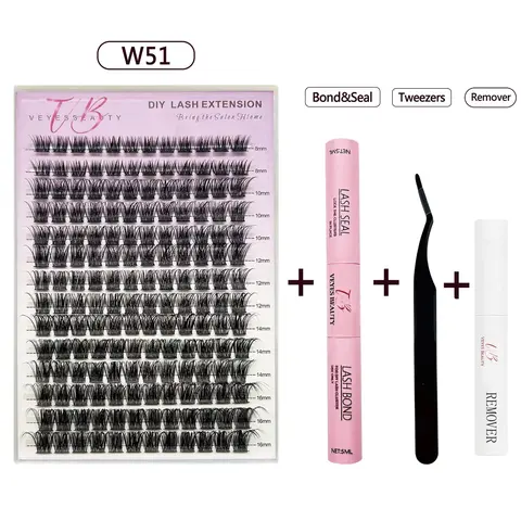 LuxeBold Cluster Lashes Kit Individual Lash Extensions Newbie's Five-Second DIY Dramatic Volume Eyelash Wispy Faux Mink Lash Mixed Length Tray with Bond & Seal, Applicator at Home Fluffy