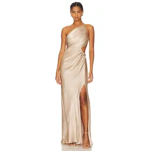 Shona Joy La Lune Asymmetrical Gathered Maxi Dress in Gold