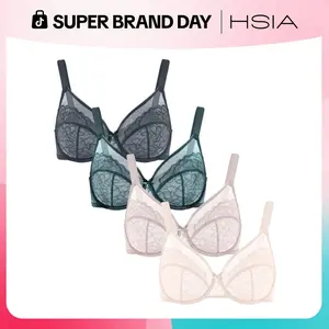 【4 Pack】HSIA Enchante Lace Bra Set Floral Lace Underwire PLus Size Full Coverage Bra Bundle