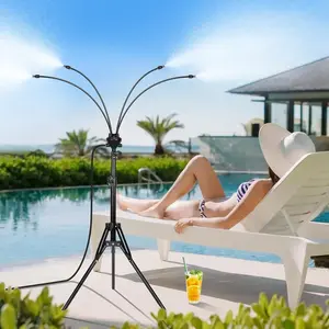 Standing Misters for Outside Patio - Adjustable Height 3.6-5.2FT Misting System Line 26.5FT Portable Water Misters for Cooling Outdoor with Tripod Base Stand Mister for Backyard Pool BBQ Party