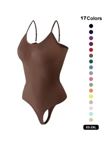 Women's Solid Color Minimalist Basic Seamless Shapewear Bodysuit, Tummy Control Butt Lifting Cami Spaghetti Strap Bodysuit, Ladies Shapewear for All Seasons, Womenswear