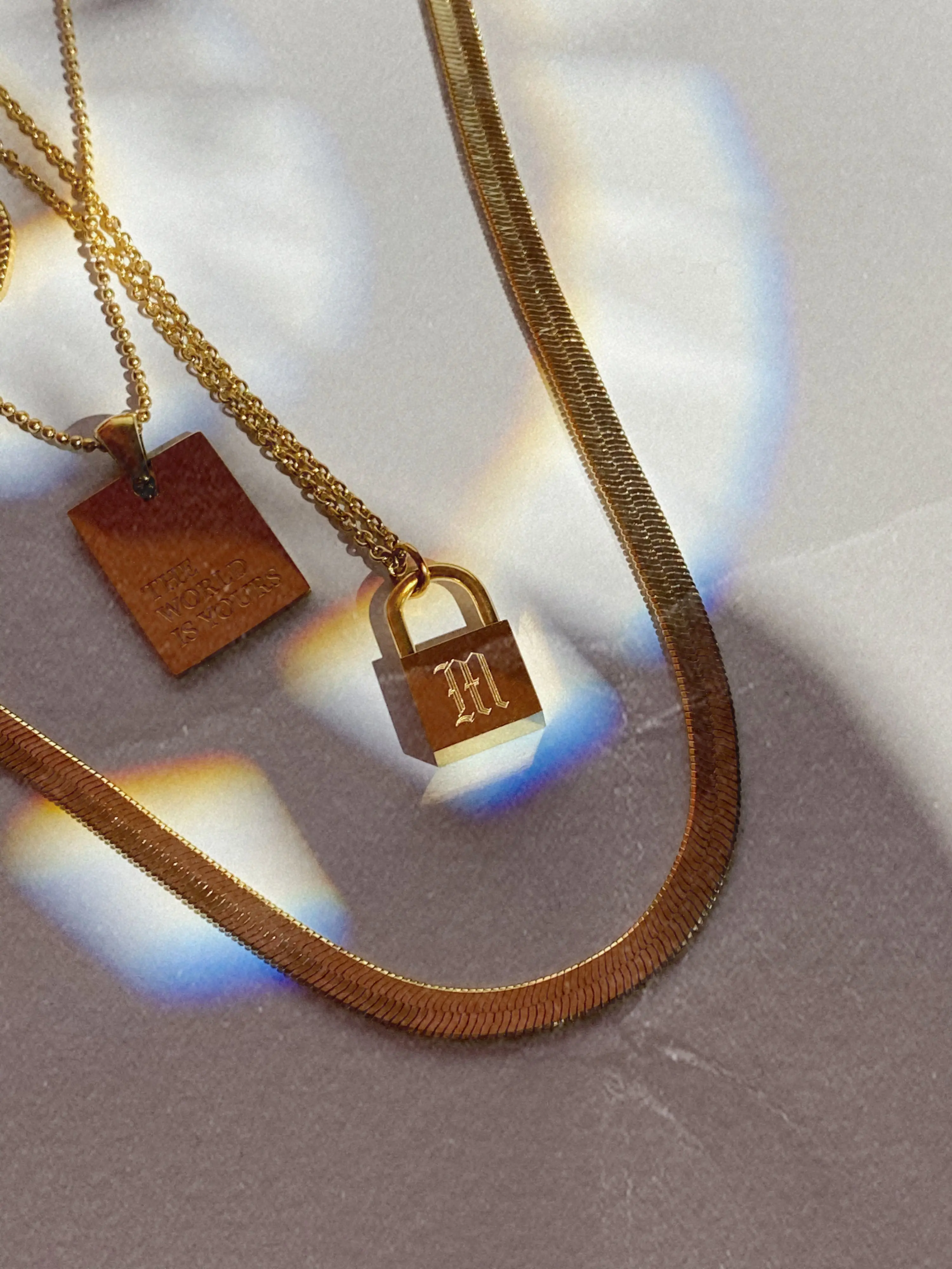 Custom Initial Lock Necklace - Stainless Steel 18k Gold Plated
