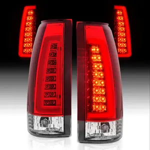 AmeriLite for 1988-1999 Chevy GMC C/K Pickup Vehicle Full Size Tahoe Suburban Crystal Red Replacement C-Type LED Tube Tail Lights Assembly Set - Passenger and Driver Side