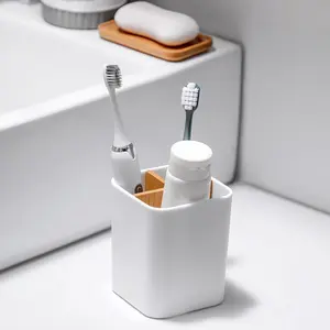 3 Slots Toothbrush and Toothpaste Holder White Bathroom Counter Organizer for Electric Toothbrushes Floss Razors