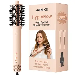 AIMIKE HyperFlow High Speed Blow Dryer Brush, One-Step Hair Dryer & Styler Volumizer, 3X Fast Drying No Heat Damage, Detachable Hot Air Round Brush for Smooth Frizz-Free Blowout, 3.3'' Overall Dia