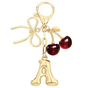 Bubble Initial Keychain With Bow & Cherry - Letter Bag Charms For Women  Cute Purse Handbag AccessoriesUdqE(Sheets)