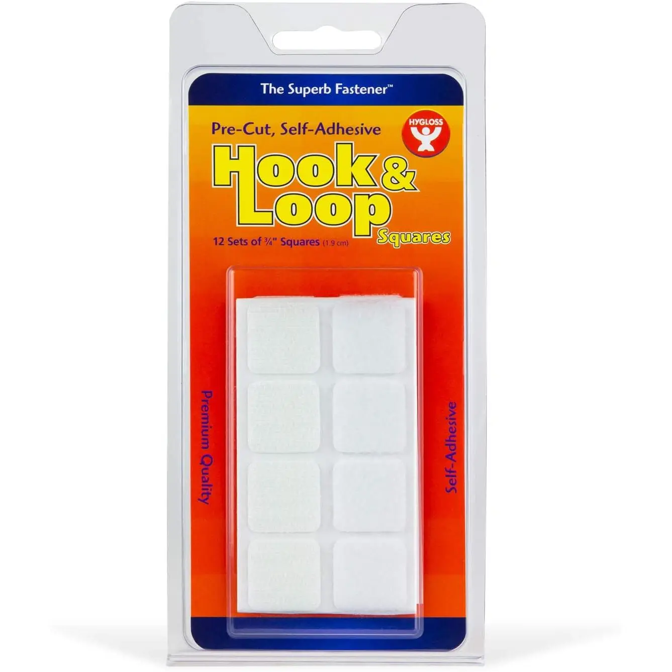 Self Adhesive Squares - 12 Hook and Loop Fastener Stickers - 3/4 Inch, White