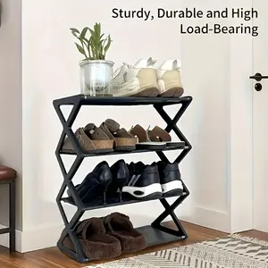 4-Tier Heavy Duty Shoe Rack, Shoe Rack Organizer, Shoe Organization Rack, Space-Saving & Easy to Assemble with Durable Design, For Entryway & Bedroom, Sneaker Storage with Plastic Shelves, Minimalist Storage