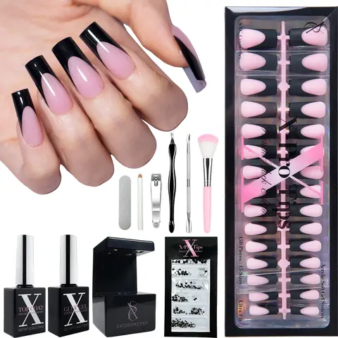 SXC Cosmetics X-Pro Tips French Tip Press On Nails - French Black Edition Starter Kit
