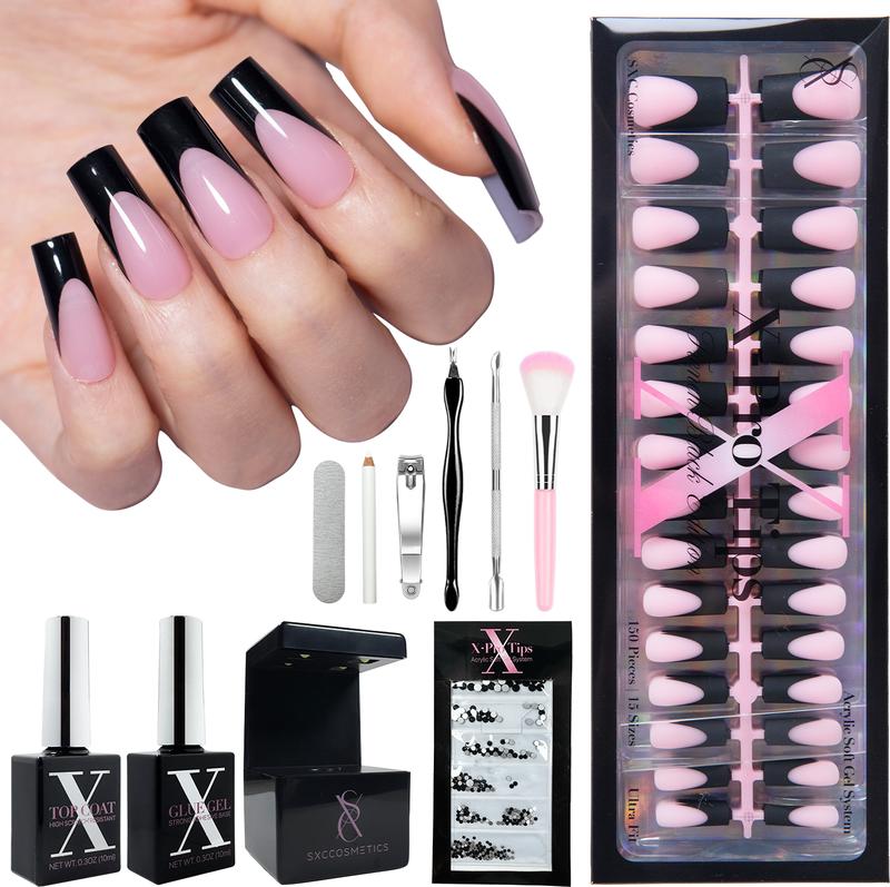 SXC Cosmetics X-Pro Tips French Tip Press On Nails - French Black Edition Starter Kit