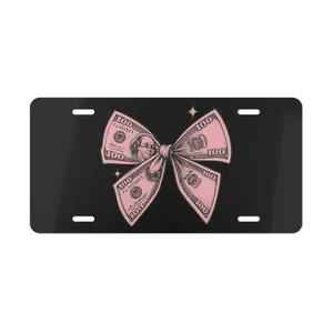 Money Bow License Plate, 12x6 Aluminum Vanity Tag, Cash Aesthetic Car Plate, Luxury Dollar Graphic Auto Decor, Funny Rich Gift Idea Trendy